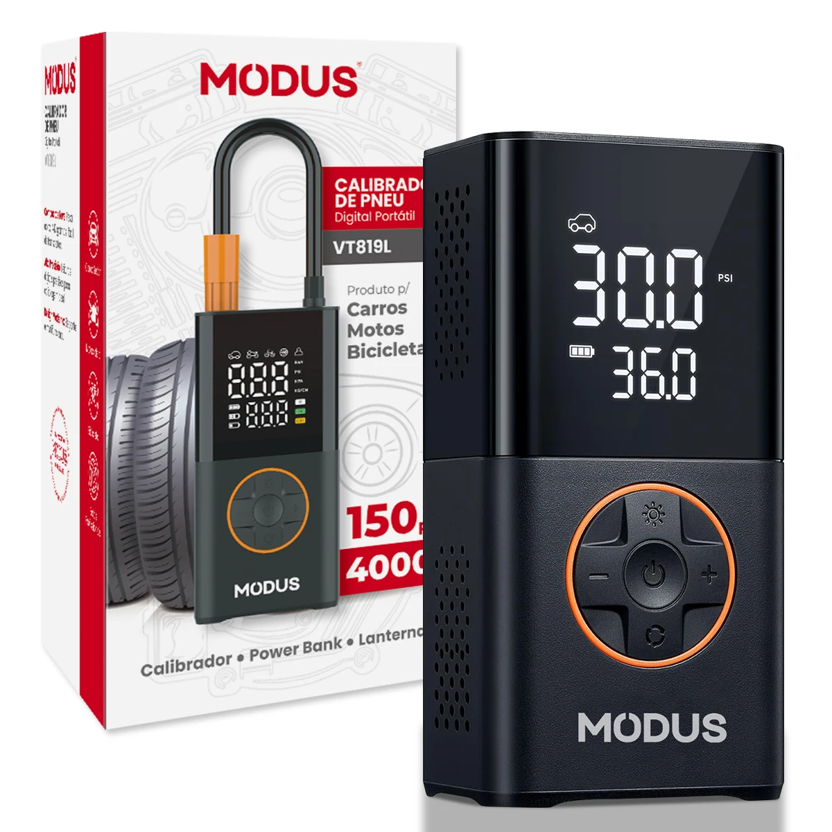 Mini Portable Rechargeable Air Pump, Wireless Air Compressor, Fill Tyre With Tire Calibrator And LED Emergency Light - Imagem 7