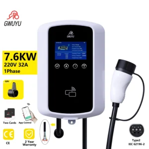 Carregador Wallbox GWUYU Tipo 2 – 32A, 7kW/22kW, Cabo 5m, Controle por App