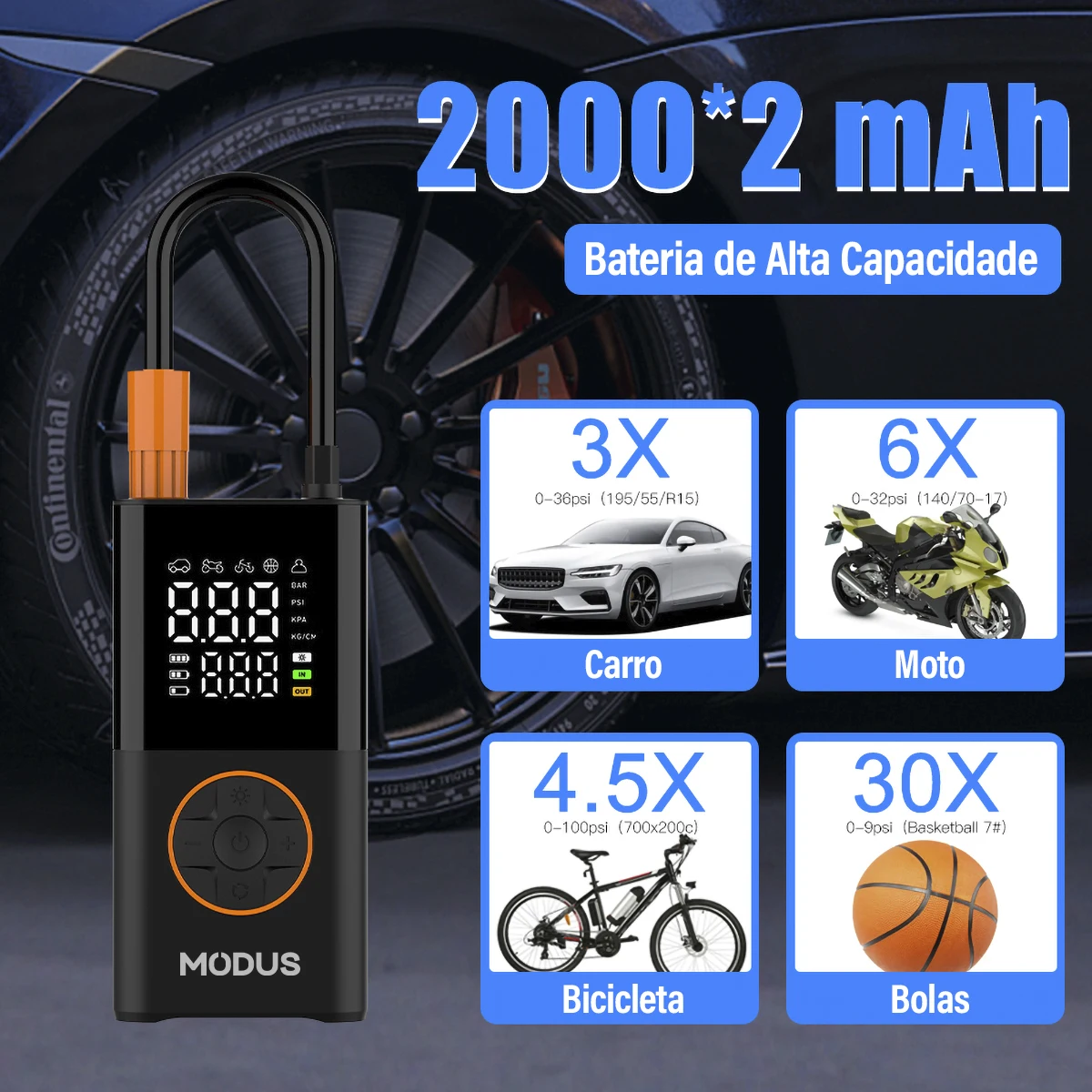 Mini Portable Rechargeable Air Pump, Wireless Air Compressor, Fill Tyre With Tire Calibrator And LED Emergency Light