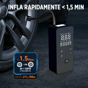 Portable Rechargeable Air Pump, Smart Touchscreen Screen Fill Tyre With Tire Calibrator And LED Emergency Light