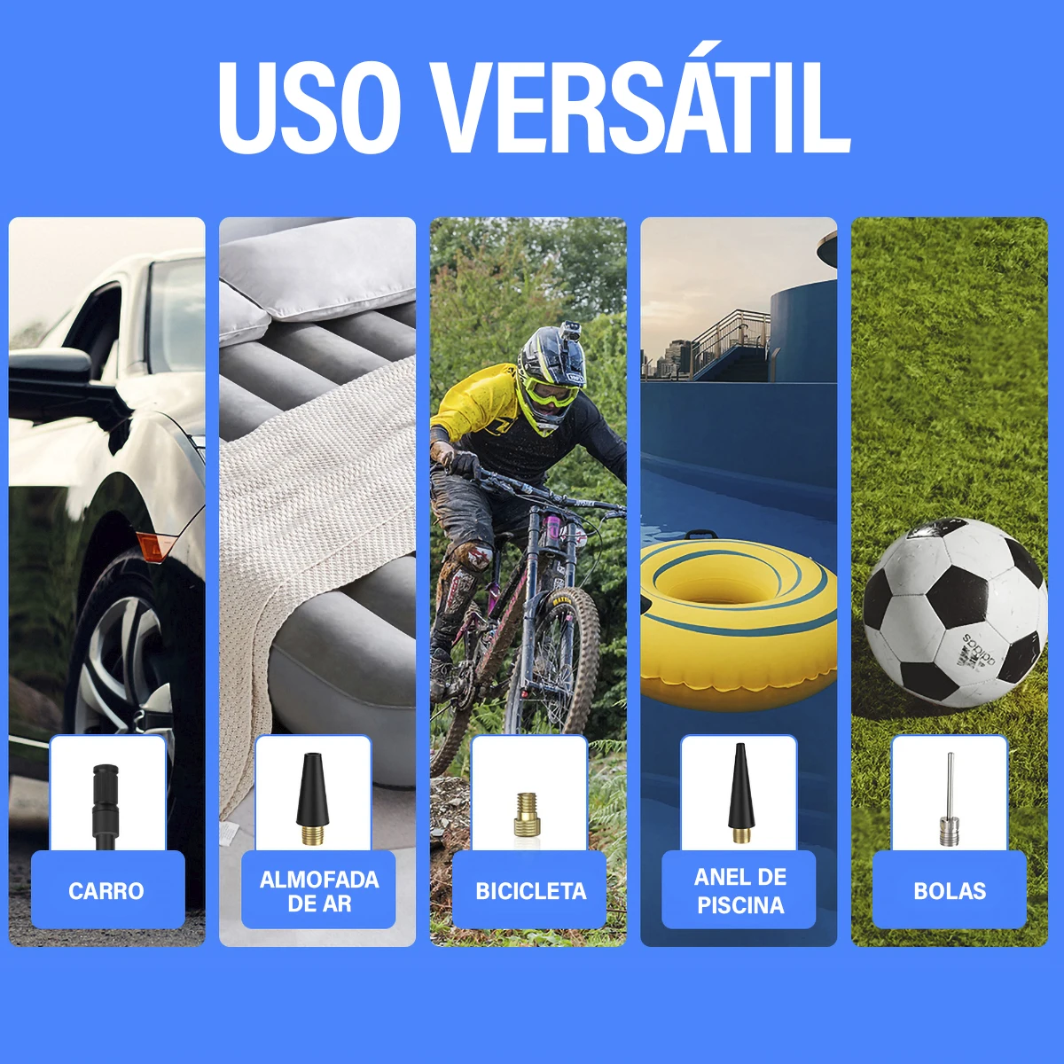 Mini Portable Rechargeable Air Pump, Wireless Air Compressor, Fill Tyre With Tire Calibrator And LED Emergency Light - Imagem 13