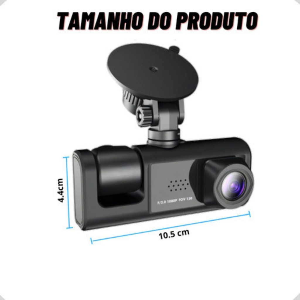 Câmera de Segurança Veicular DVR com 3 Lentes – Gravador de Vídeo 1080P – Gravação Frontal, Interna e Traseira - Imagem 7
