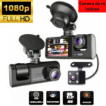 Câmera de Segurança Veicular DVR com 3 Lentes – Gravador de Vídeo 1080P – Gravação Frontal, Interna e Traseira