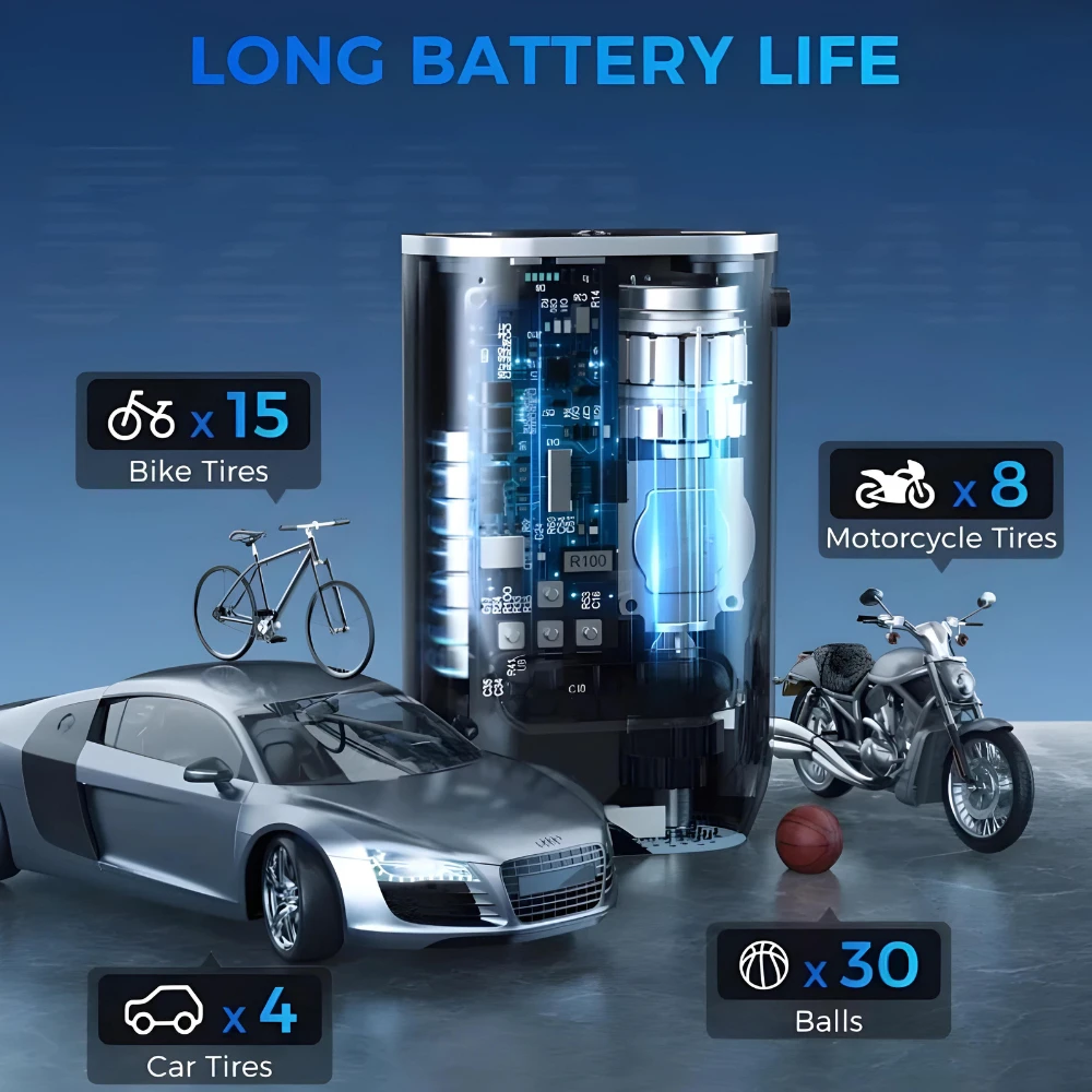 Bomba de Ar, Calibrador de Ar Digital Portátil para Pneus de Carro e Bicicleta - Imagem 2