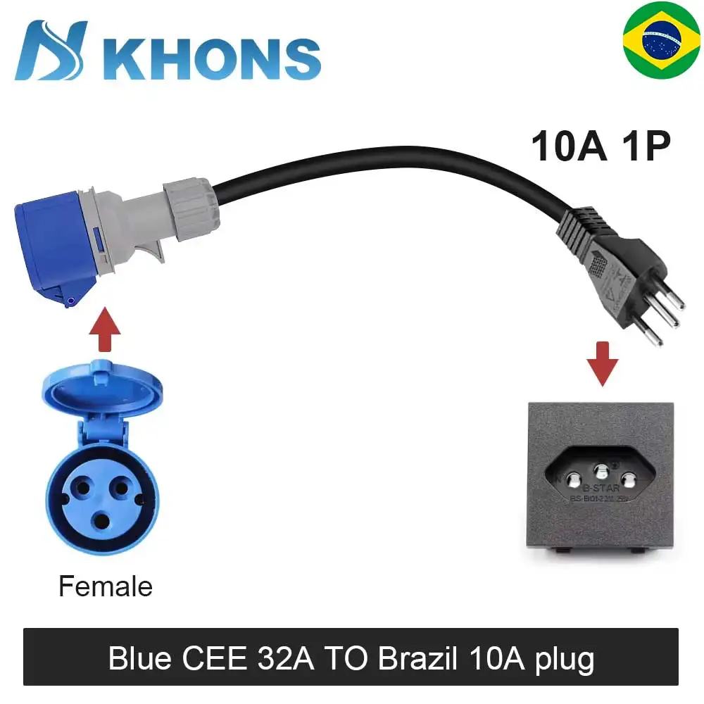 Adaptador CEE Azul 32A para Plug Brasileiro 10A/20A