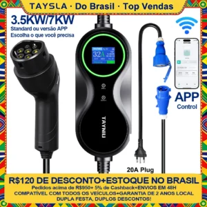 Carregador Portátil para Veículo Elétrico e Hibrido TAYNIU Tipo 2 – 3,5kW ou 7kW com APP