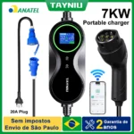 Carregador Veículo Elétrico, Híbrido TAYNIU Tipo 2 7kW 32A Portátil com APP