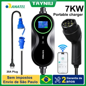 Carregador Veículo Elétrico, Híbrido TAYNIU Tipo 2 7kW 32A Portátil com APP