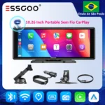 Tela Multimídia Automotiva Portátil ESSGOO 10,26” com CarPlay Sem Fio, Android Auto, Rádio, Player MP5 e Câmera de Ré HD