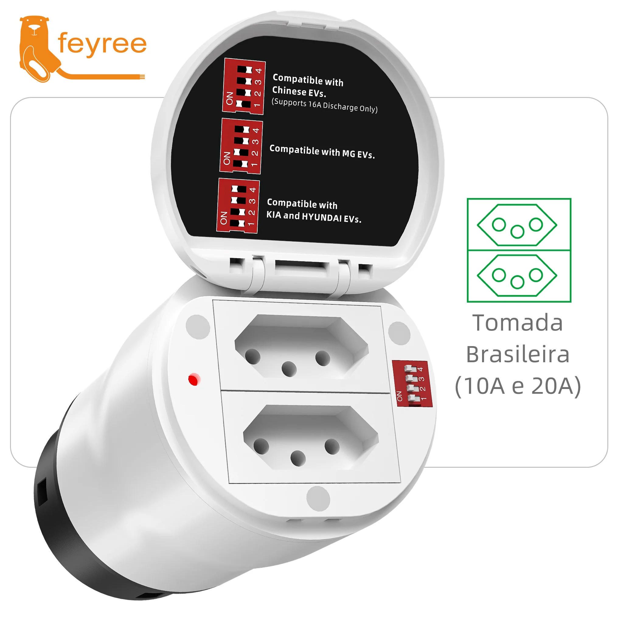 Adaptador V2L Tipo 2 Feyree com Tomada Brasileira 10A/20A para Veículos Elétricos - Imagem 7