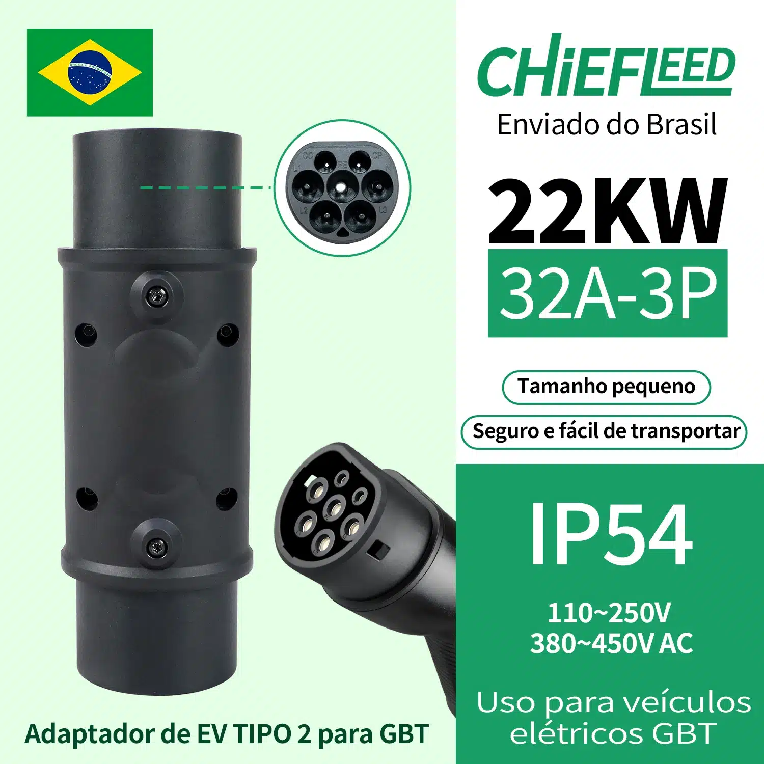 Adaptador EV Chiefleed IEC 62196 Tipo 2 para GBT 32A 22kW/7,2kW