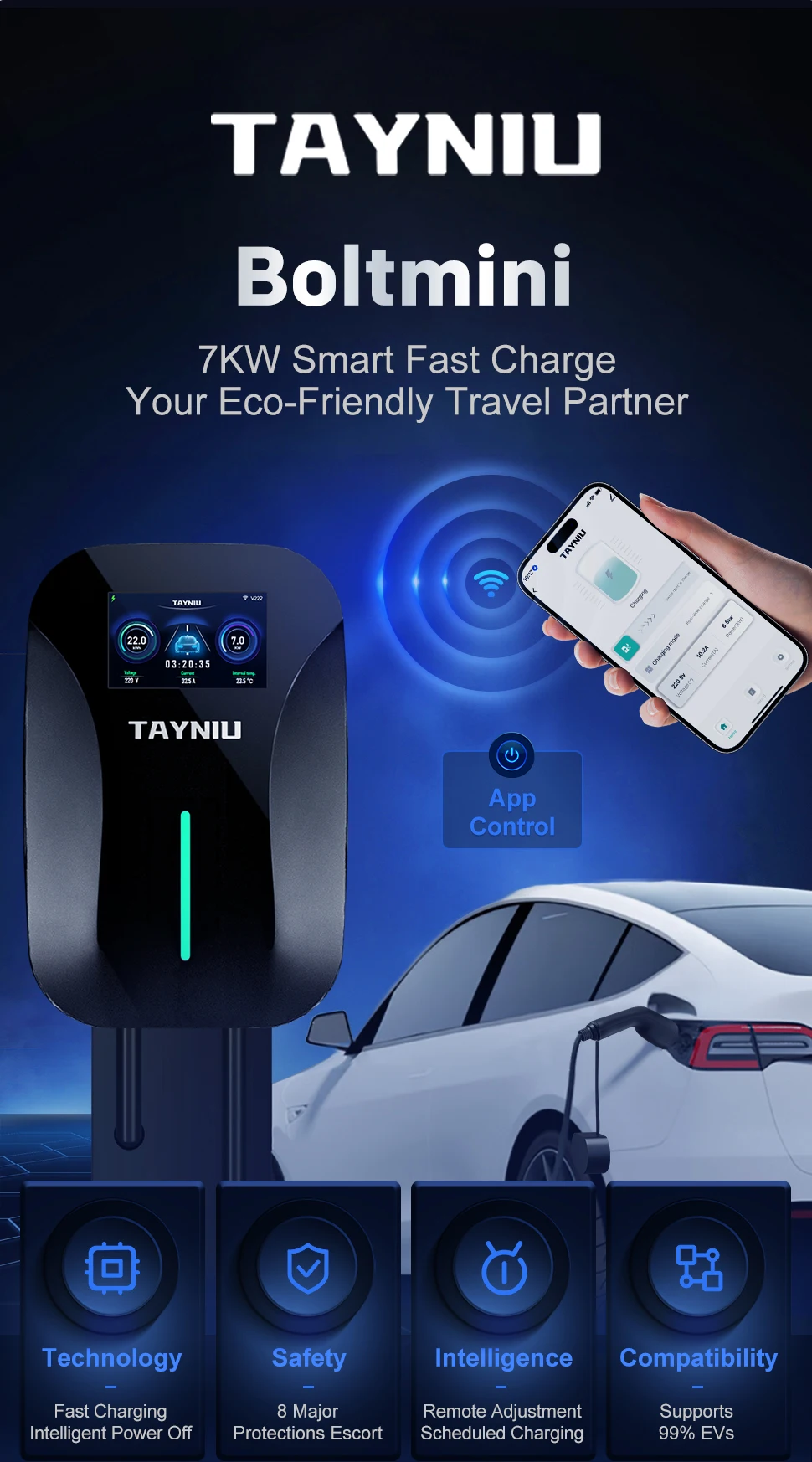 Carregador Veicular TAYNIU 7kW Tipo 2 Wallbox com Controle via App - Imagem 8