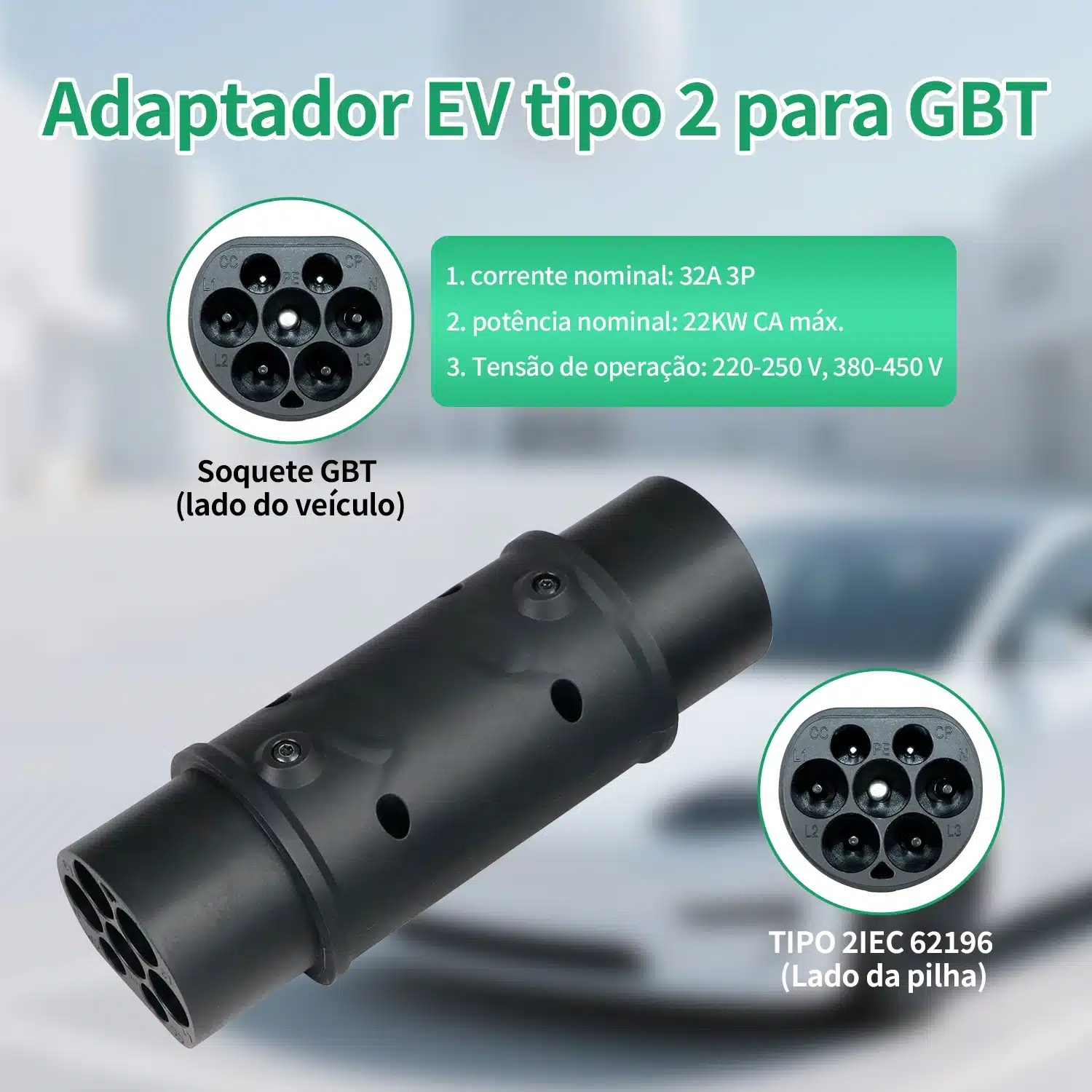 Adaptador EV Chiefleed IEC 62196 Tipo 2 para GBT 32A 22kW/7,2kW - Imagem 3