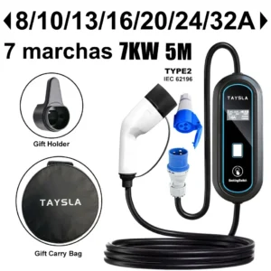Carregador para Veículo Elétrico e Híbrido Plug-in TAYSLA Tipo 2 – 7 kW 32A Compatível com BYD, GWM e EVs