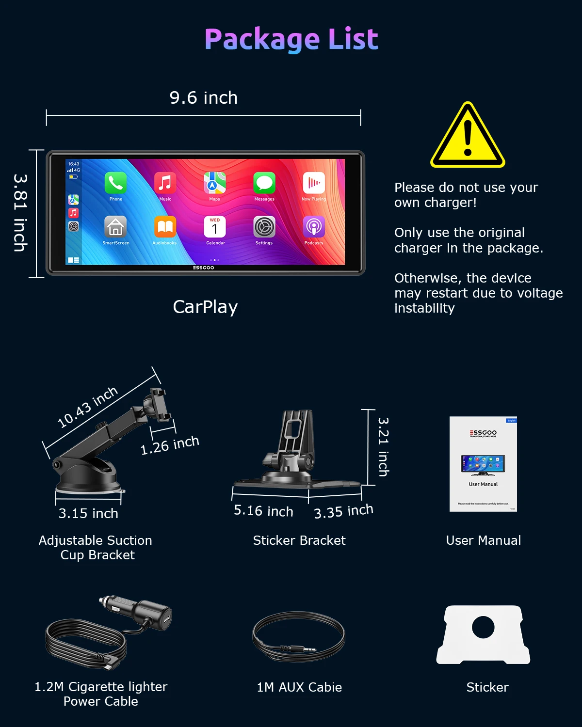 Tela Multimídia Automotiva Portátil ESSGOO 10,26” com CarPlay Sem Fio, Android Auto, Rádio, Player MP5 e Câmera de Ré HD - Imagem 6