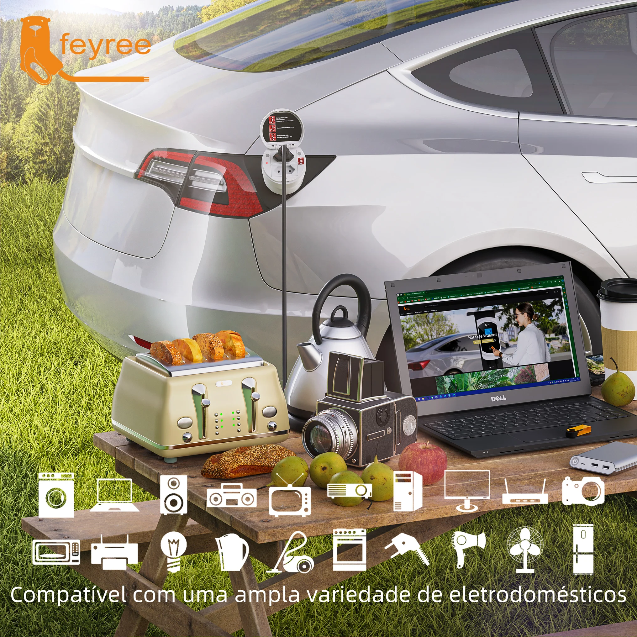 Adaptador V2L Tipo 2 Feyree com Tomada Brasileira 10A/20A para Veículos Elétricos - Imagem 6