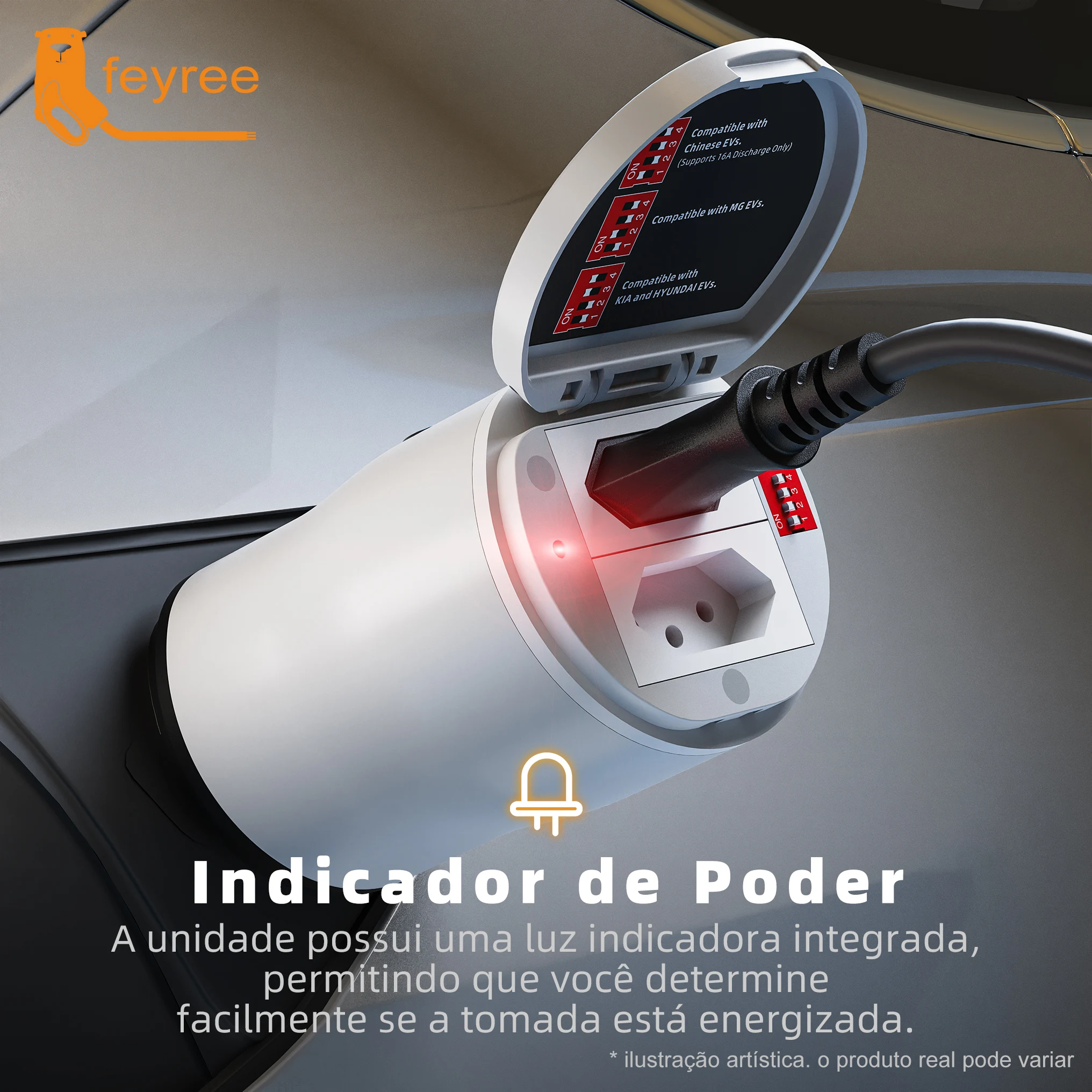 Adaptador V2L Tipo 2 Feyree com Tomada Brasileira 10A/20A para Veículos Elétricos - Imagem 3