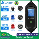 Carregador bateria Portátil AFYEEV para Carro Elétrico Tipo 2 com Cabo 5m