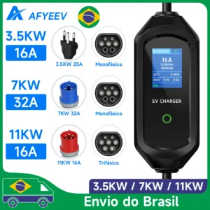 Carregador bateria Portátil AFYEEV para Carro Elétrico Tipo 2 com Cabo 5m