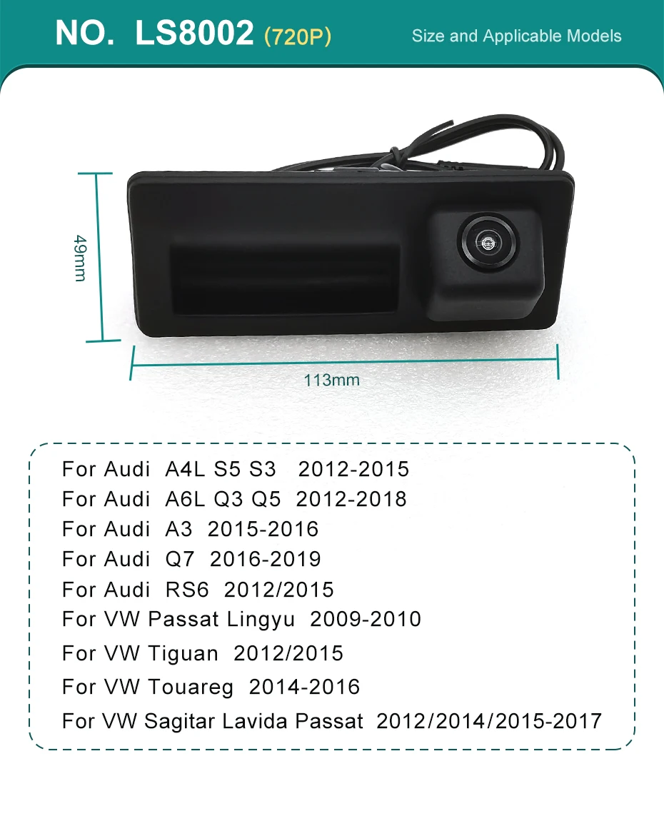 Câmera de Ré HD com Visão Noturna Estacionamento Seguro 170° Para Audi e Volkswagen - Imagem 5