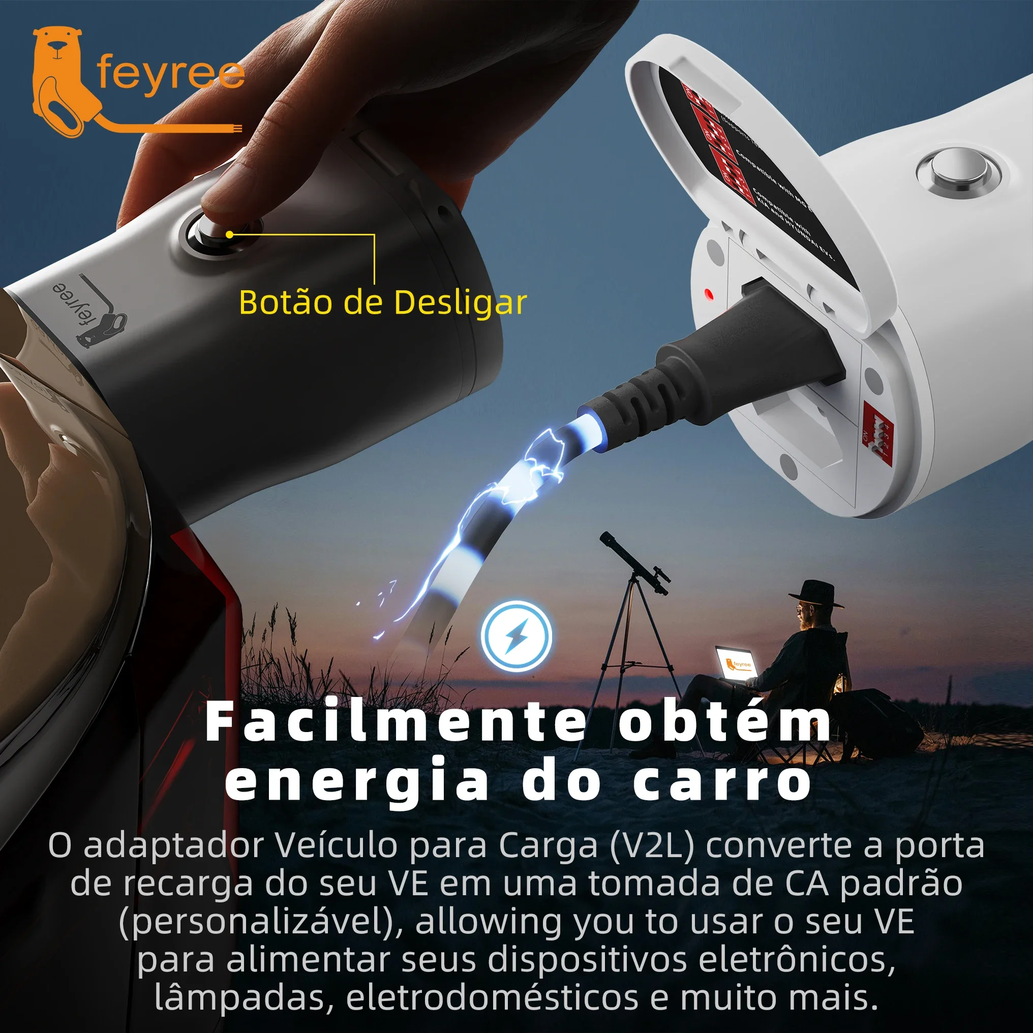 Adaptador V2L Tipo 2 Feyree com Tomada Brasileira 10A/20A para Veículos Elétricos - Imagem 5