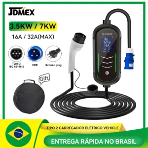 Carregador Portátil para Veículo Elétrico JDMEX Tipo 2 – 7kW 32A ou 3,5kW - Compatível com BYD GWM JAECOO