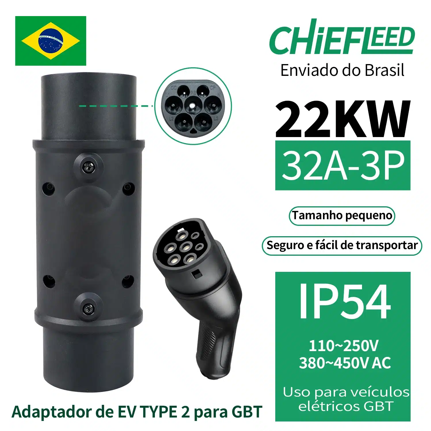 Adaptador EV Chiefleed IEC 62196 Tipo 2 para GBT 32A 22kW/7,2kW - Imagem 8
