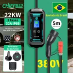 Carregador Veículo Elétrico e Hibrido Chiefleed Tipo 2 22kW 32A Trifásico EVSE Cabo 5m - TURBO