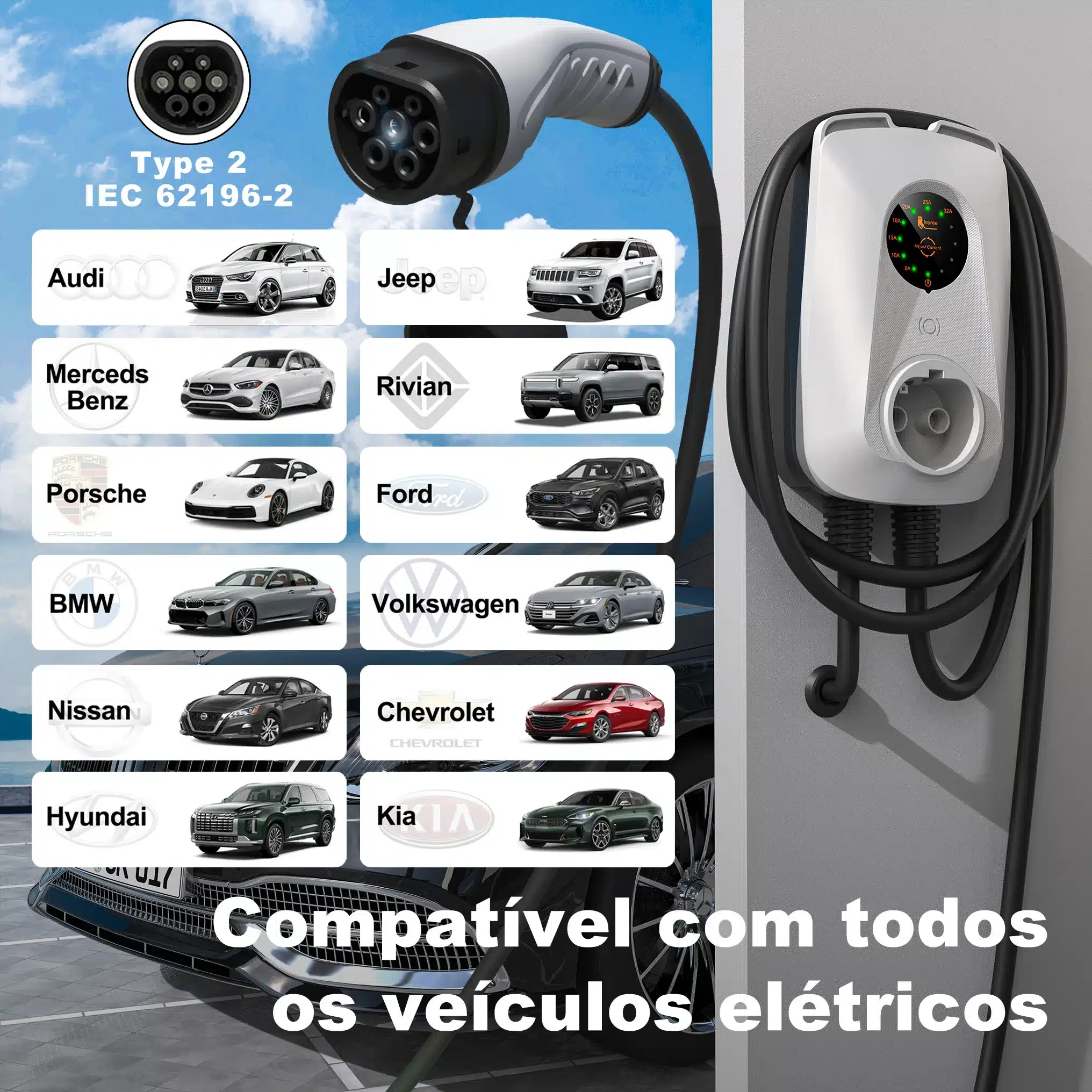Carregador Veicular Wallbox Elétrico Tipo 2 32A 7kW feyree - Imagem 6