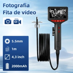 Câmera Endoscópica Articulável 5.5mm 1080P HD com Tela LCD 4.3” Inspeção Automotiva